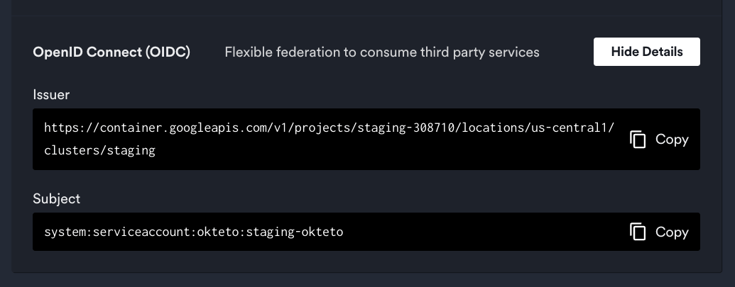 OIDC configuration in admin general view